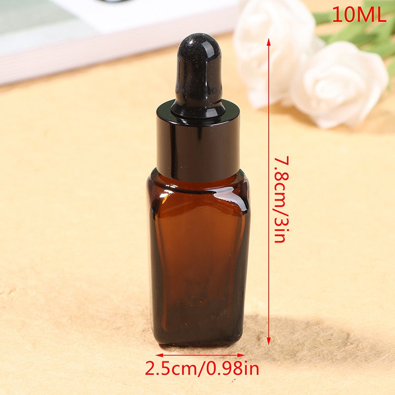 Amber Square Glass Dropper Bottle - Essential Oils Aromatherapy Refillable Bottle